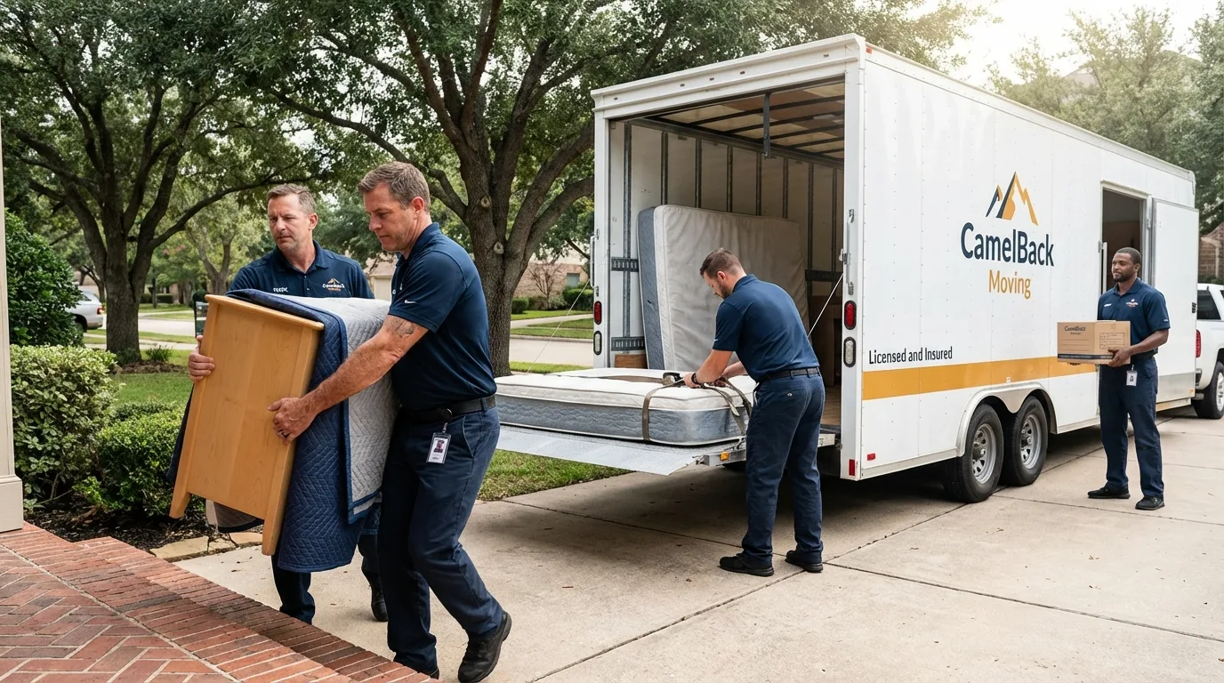 Crew loading residential truck for cross-state move from Leland, MS
